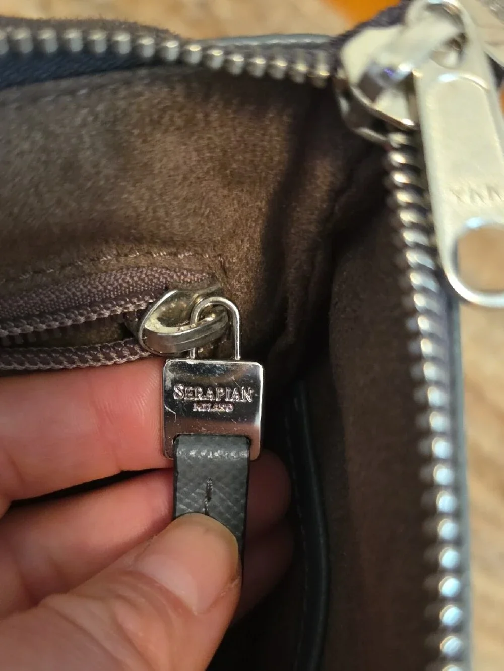 Serapian Gray Leather Messenger Bag